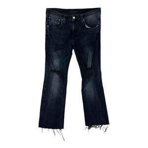 Nudie Organic Cotton Black Distressed Destroyed Cropped Fray Mens Jeans 33x26
